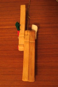 Side view of the clothespin reindeer
